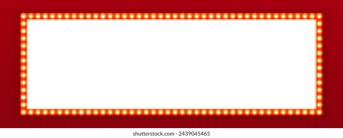 Light bulb marquee frame, circus board, retro broadway billboard, casino board, cinema movie theater signboard. Vector horizontal background inviting to immerse in the enchantment of live performances svg