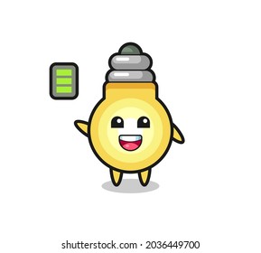 light bulb mascot character with energetic gesture , cute style design for t shirt, sticker, logo element