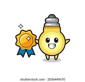 light bulb mascot illustration holding a golden badge , cute style design for t shirt, sticker, logo element
