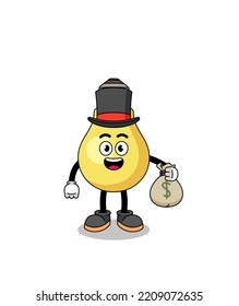 light bulb mascot illustration rich man holding a money sack , character design