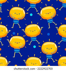 Light Bulb Mascot Seamless Pattern