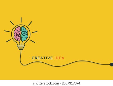 Light bulb with the maze human brain. Creative idea thinking outstanding, inspiration, brainstorm and imagination development. Badge sign template light bulb empty copy space. Vector illustration