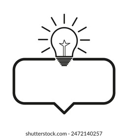 Light bulb message. Idea chat bubble. Vector outline icon. Black and white.