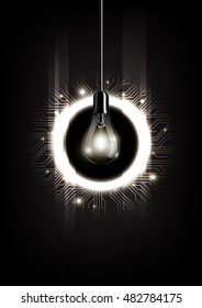 Light bulb with microchip concept and futuristic electronic technology on dark background , transparent vector