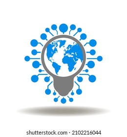 Bombilla de luz con líneas de microchip e ilustración del vector del planeta Tierra. Símbolo conceptual de seguridad energética de la ecología ambiental.