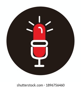 light bulb microphone isolated on black circle - light bulb microphone for broadcast, podcast or music icon or logo - red and white illustrations light bulb microphone