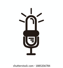 silueta de micrófono de bombilla de luz para emisión, podcast o icono o logotipo de música