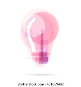 Light bulb Modern Soft Pink Color Icon for web, app. New female or kids concept, light design symbol. Idea Logo technology sign isolated on white. Vector illustration in creative style.