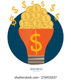 Light bulb with money coins and Money coins on hand. Modern Flat design vector illustration concept.