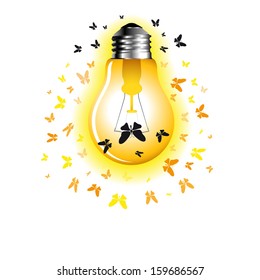 Light Bulb with moth - vector illustration