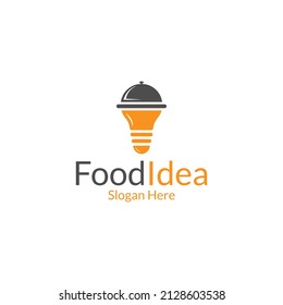 light bulb and movable food cover. food idea logo design
