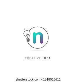 light bulb n letter logo design template, design vector light bulb symbol, idea logo.