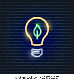 Light bulb neon icon. Ecology Vector trendy colored symbols. Eco friendly concept. Glowing illustration for design.