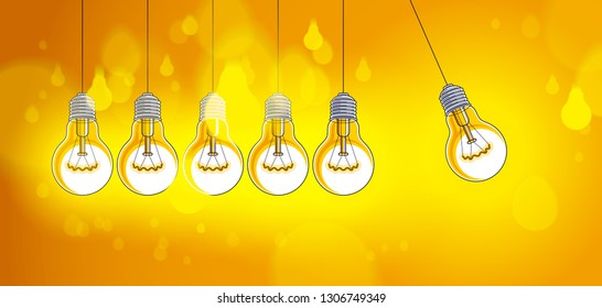 Light bulb Newton cradle pendulum idea, vector illustration.