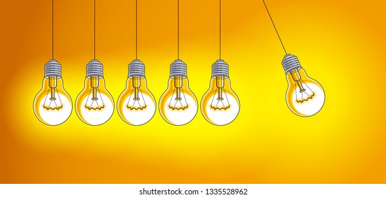Light bulb Newton cradle pendulum idea, vector illustration.