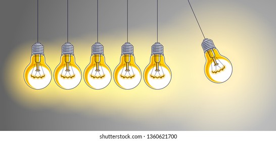 Light bulb Newton cradle pendulum idea, vector illustration.