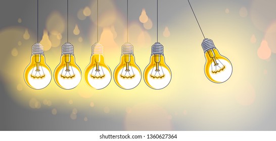 Light bulb Newton cradle pendulum idea, vector illustration.