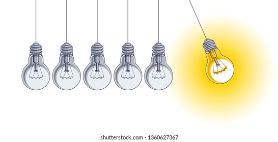 Light bulb Newton cradle pendulum idea, vector illustration.
