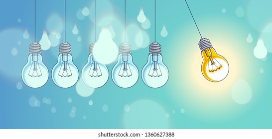 Light bulb Newton cradle pendulum idea, vector illustration.