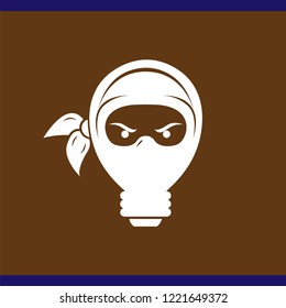 Light bulb ninja logo template. Creative idea vector design. Smart ninja logotype