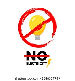bombilla sin señal roja dibujada a mano, sin texto de electricidad, cortes de energía, concepto de crisis de electricidad.