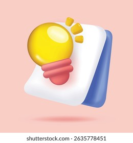 Light bulb with note paper on pastel 3d mesh and gradient isolated vector illustration background