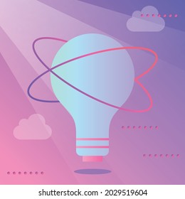 A light bulb on the background of clouds symbolizing the idea and thought, creativity in advertising. Work, office, implementation and plan. For banners, social networks and the web.