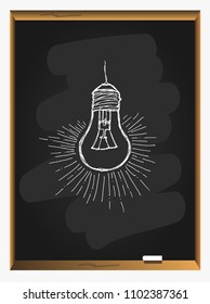 light bulb on blackboard background. idea symbol. sketch in vector. Hand drawn doodle sign