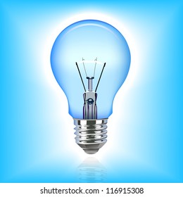 Light Bulb On Blue Background, Vector Design In Illustrator Eps 10