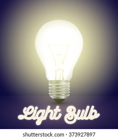 Light bulb on a blue background with a logo, vector illustration.