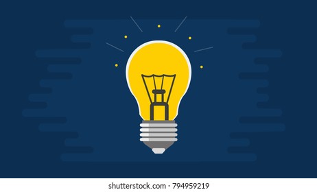 Light bulb on a blue background. Vector flat illustration. Concept idea for business 