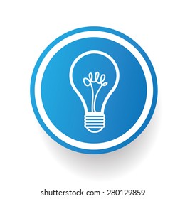 Light bulb on blue button background,on white background,clean vector