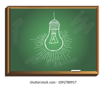 light bulb on chalkboard. idea symbol. sketch in vector. Hand drawn doodle sign