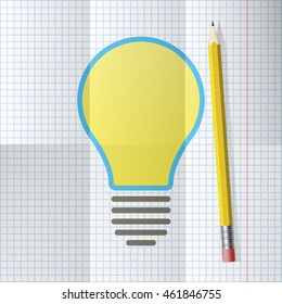 Light bulb on a checkered paper. Vector illustration.