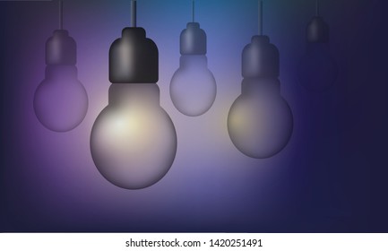 light bulb on dark background, neon light. Infographic vector illustration


