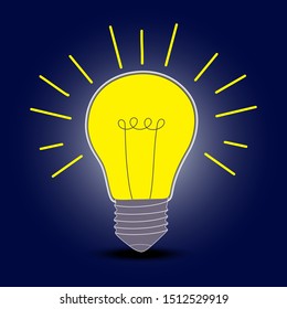 A light bulb on a dark blue background. Lamp sign. The concept is an icon of a creative idea. Vector illustration flat style