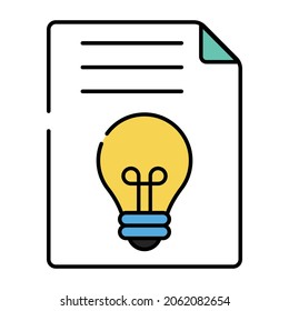 Light bulb on folded paper, icon of creative document