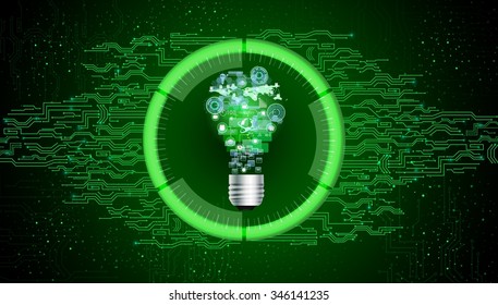 Light bulb on green abstract technology background.vector