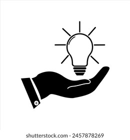 Vector de la bombilla en el icono de la mano, símbolo de la idea, icono del Vector creativo