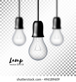 Light bulb on isolated background. concept. The light from the lamps. Realistic style. vector. Background for infographics, presentations. Business ideas. transparent background