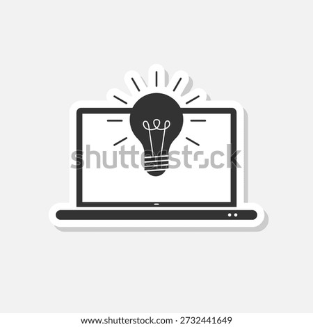 Light bulb on the laptop screen icon sticker isolated on gray background