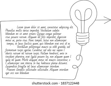 Una bombilla de luz en un cable largo, espacio para tu texto. El concepto de nueva idea creativa y única, la innovación. Pensamiento creativo y analítico. ilustración vectorial.