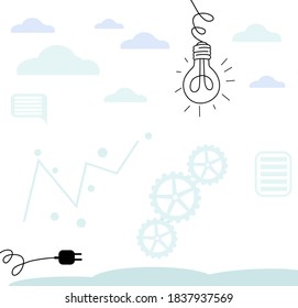 Una bombilla de luz en un cable largo, espacio para tu texto. El concepto de nueva idea creativa y única, la innovación. Pensamiento creativo y analítico. ilustración vectorial.