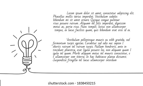  bombilla de luz en un cable largo, espacio para tu texto. El concepto de nueva idea creativa y única, la innovación. Pensamiento creativo y analítico. ilustración vectorial.