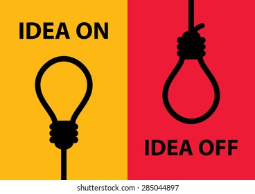 Light bulb on and off background. Success and fail concept. Vector illustration