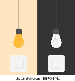 Light bulb on and off, light bulb switch design vector illustration