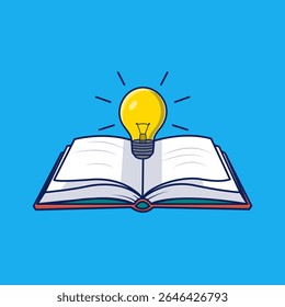 Light Bulb On Open Book Cartoon Vector Illustration