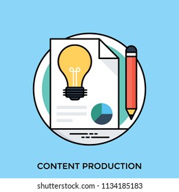 Light bulb on a paper with pie graph and pencil in the icon picturing content production 