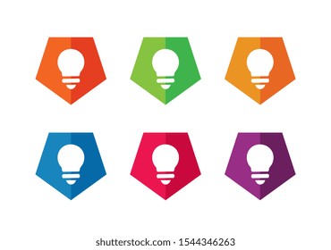 Light bulb on pentagon shape, Lamp logo icon design - Vector