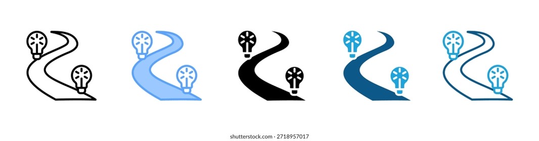 Bombilla de luz en el conjunto de iconos de hoja de ruta colección de estilo múltiple